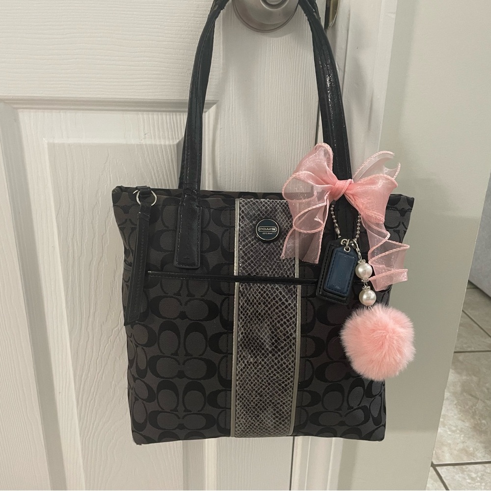 Signature  Stripe Python Tote Coach